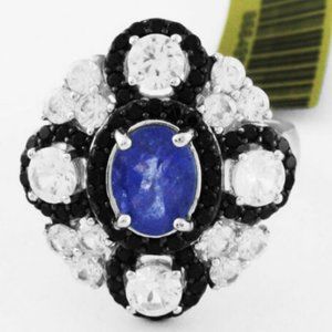 GENUINE 1.28 Cts TANZANITE, ONYX & SAPPHIRES RING .925 Silver